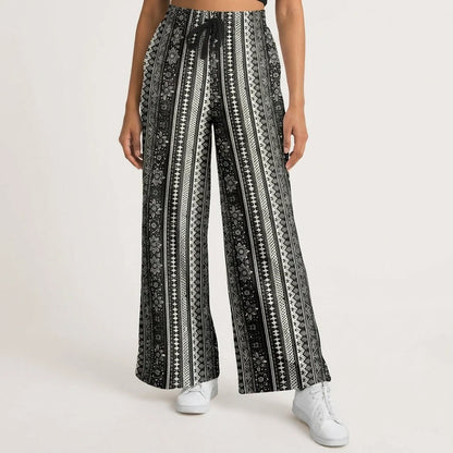 Hippie Spirit Grey Flare Joggers With Ethnic Stripe Print