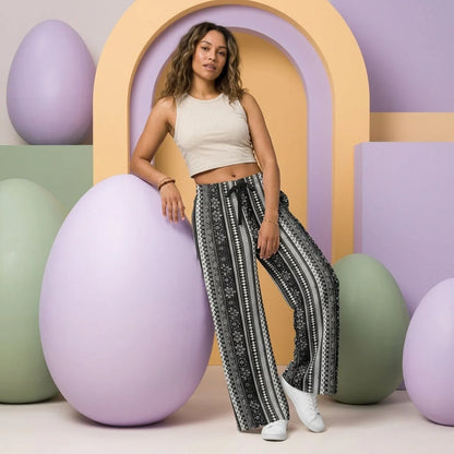 Hippie Spirit Grey Flare Joggers With Ethnic Stripe Print