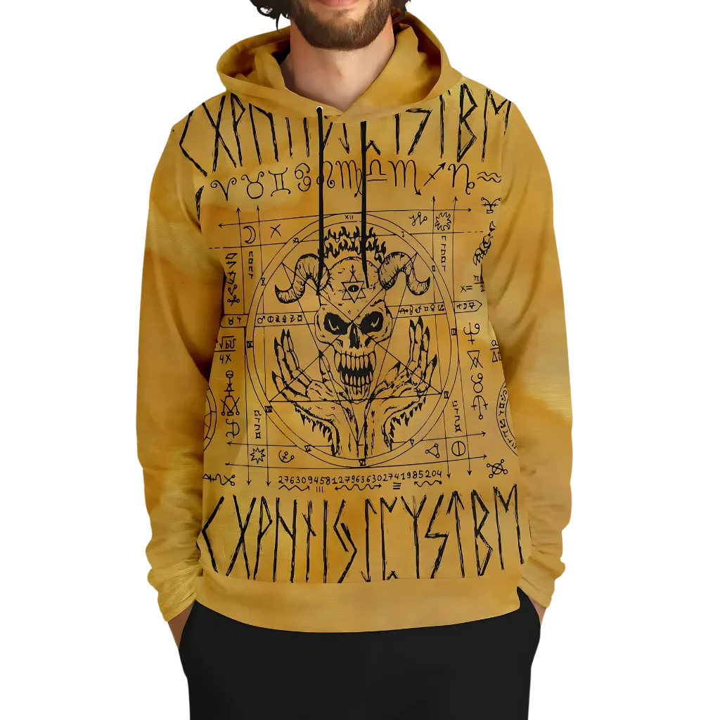 Hoodie In Yellow With Ouija Board Occult Design