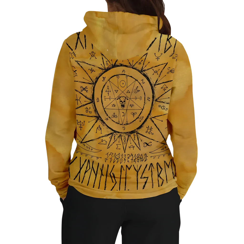 Hoodie In Yellow With Ouija Board Occult Design