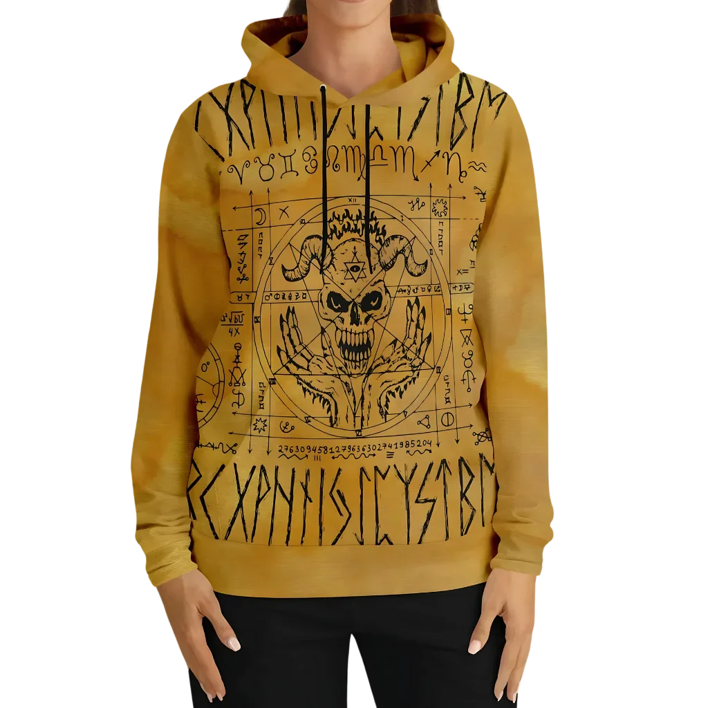Hoodie In Yellow With Ouija Board Occult Design