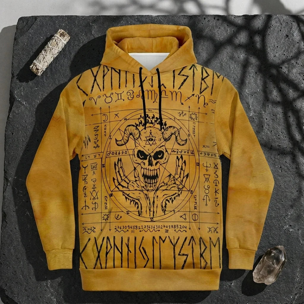 Hoodie In Yellow With Ouija Board Occult Design