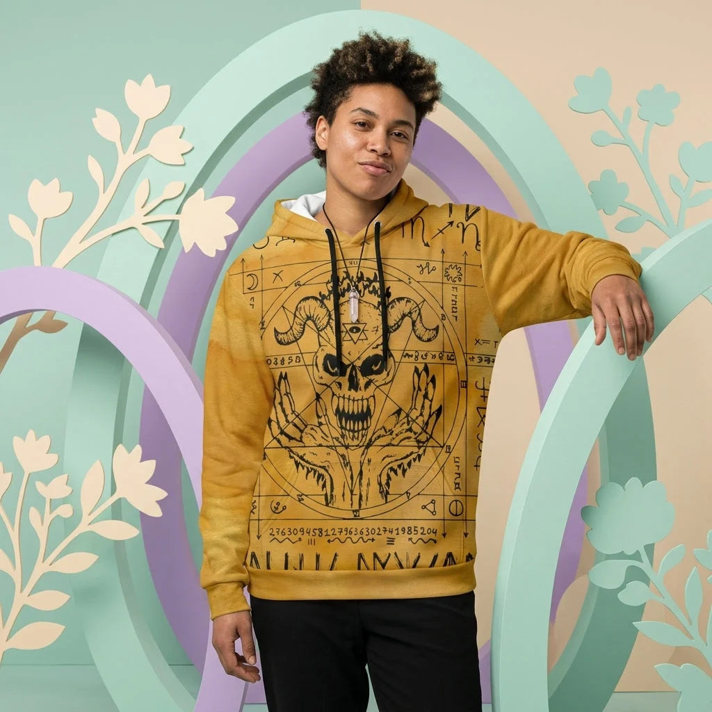 Hoodie In Yellow With Ouija Board Occult Design