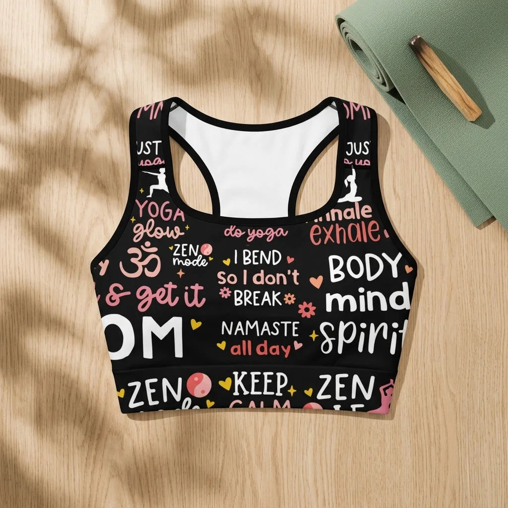 Inspirational Quotes Yoga Bra With Spiritual Print