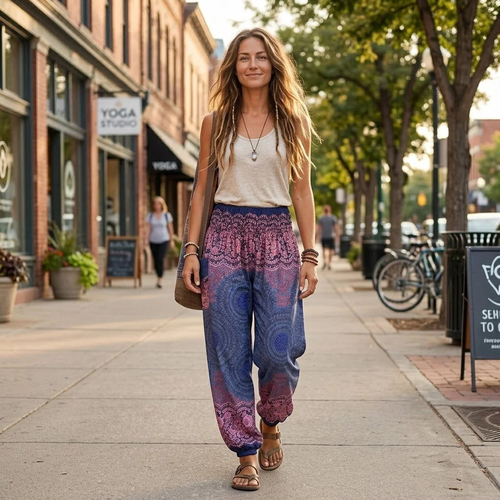 Ladies Boho Pants With High Waist Cotton Comfort