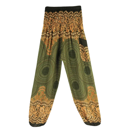 Ladies Boho Pants With High Waist Cotton Comfort - Green / one size