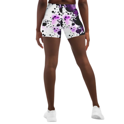 Ladies Yoga Shorts With Purple Heart Print Design
