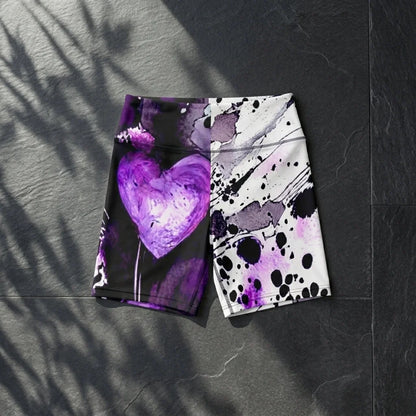 Ladies Yoga Shorts With Purple Heart Print Design