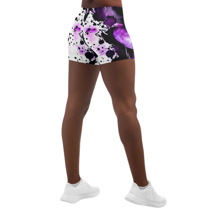 Ladies Yoga Shorts With Purple Heart Print Design