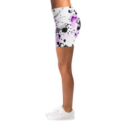 Ladies Yoga Shorts With Purple Heart Print Design