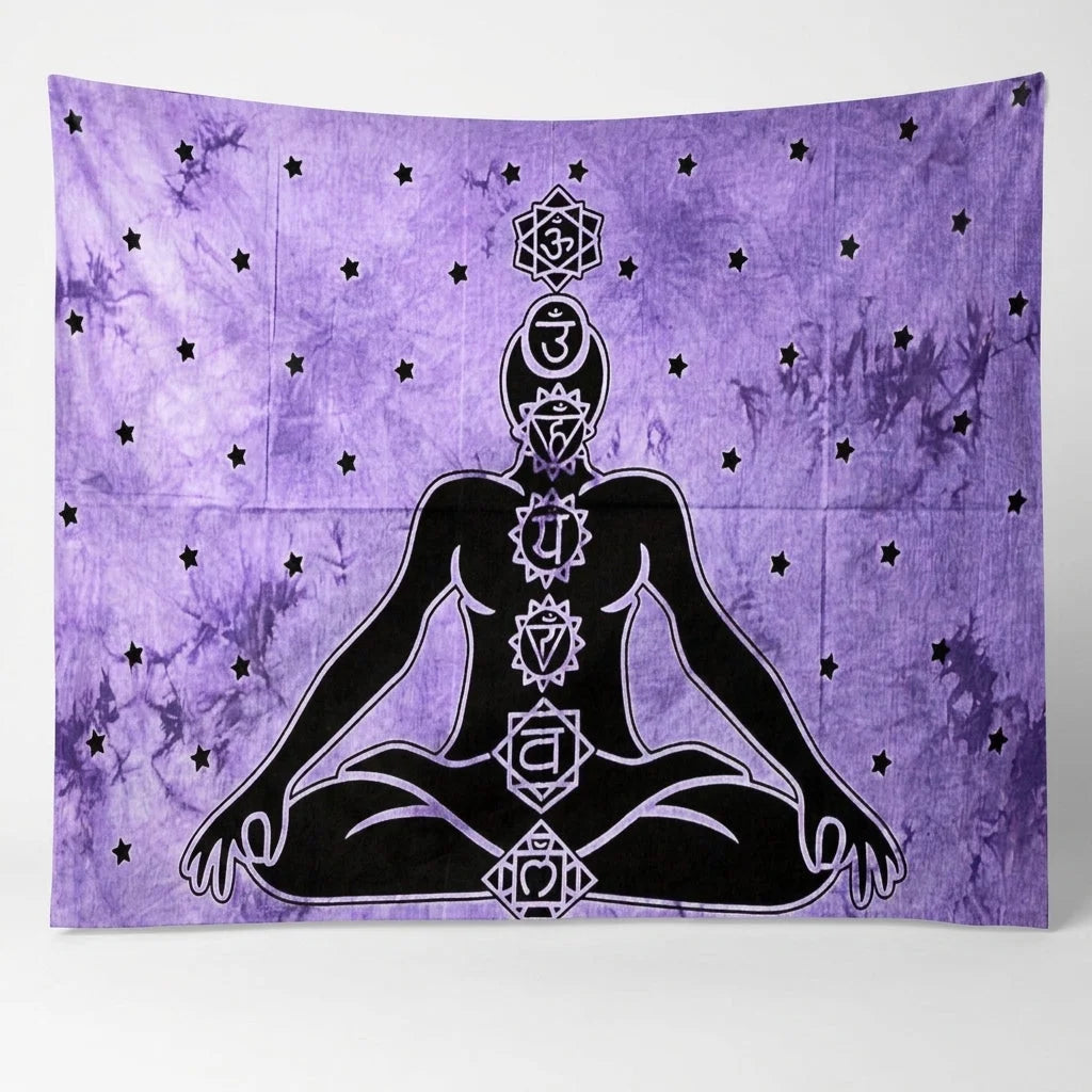 Large Tapestry With Chakra Symbols In Boho Style