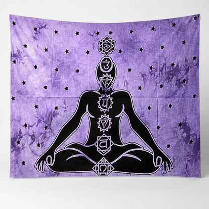 Large Tapestry With Chakra Symbols In Boho Style