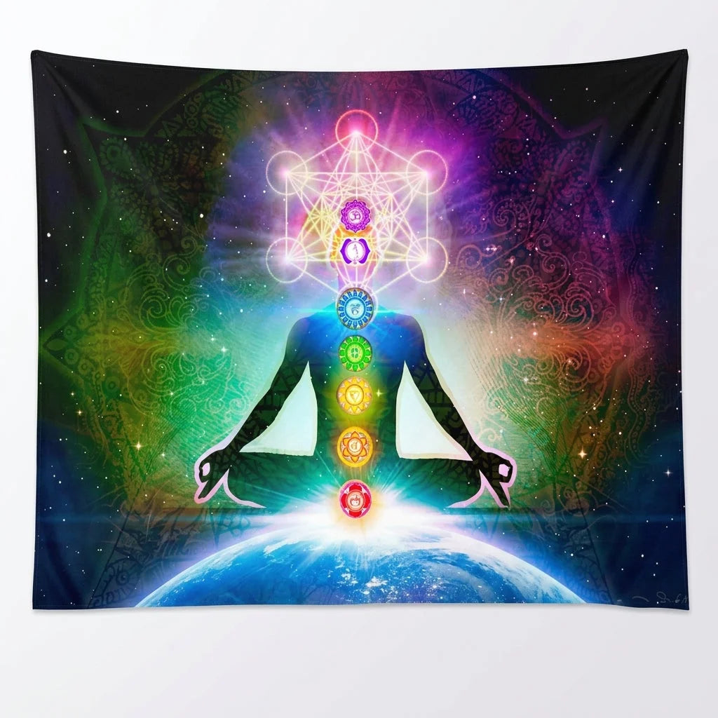 Large Tapestry With Chakra Symbols In Boho Style