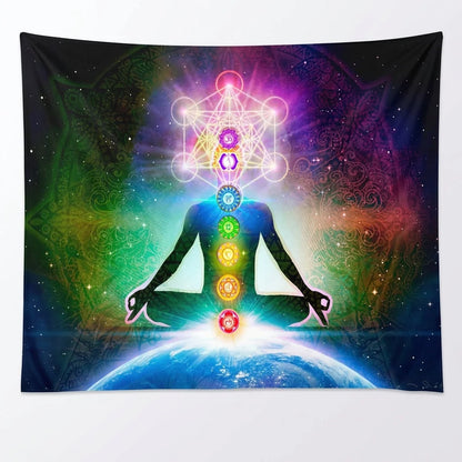 Large Tapestry With Chakra Symbols In Boho Style