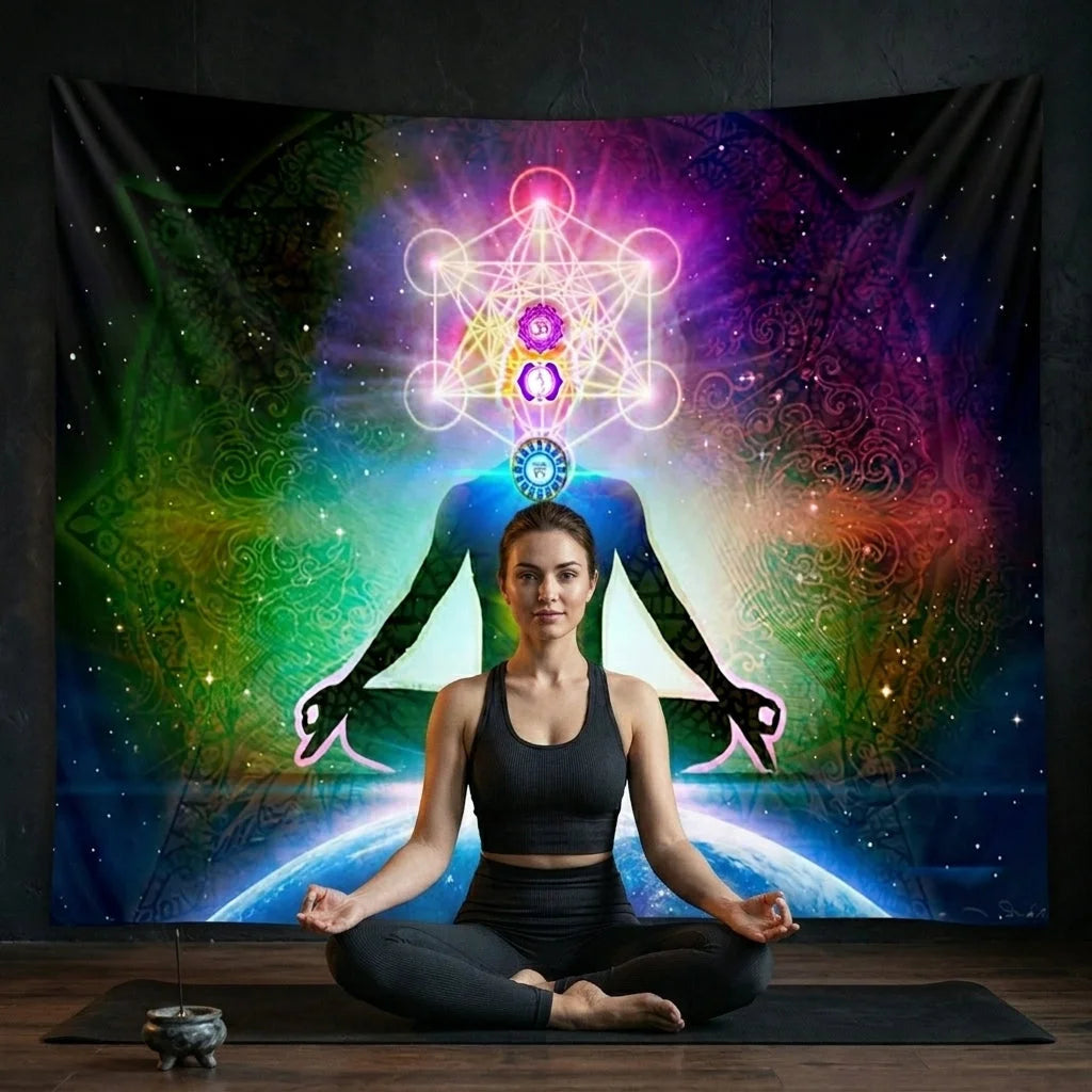 Large Tapestry With Chakra Symbols In Boho Style