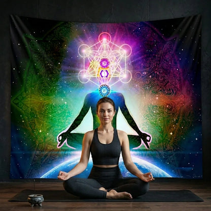 Large Tapestry With Chakra Symbols In Boho Style