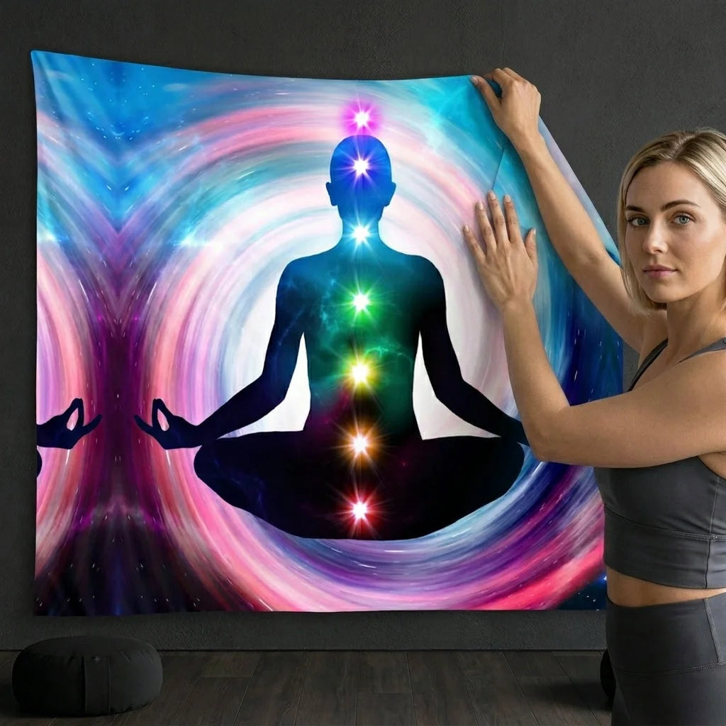 Large Tapestry With Chakra Symbols In Boho Style