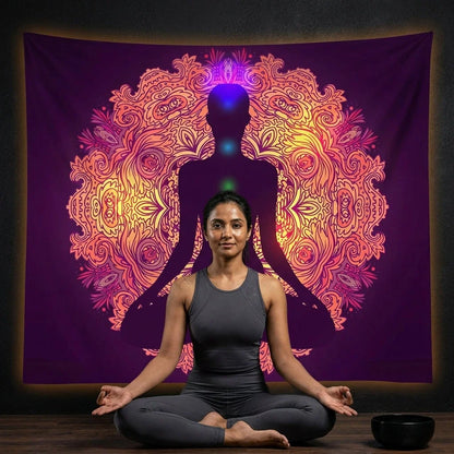 Large Tapestry With Chakra Symbols In Boho Style