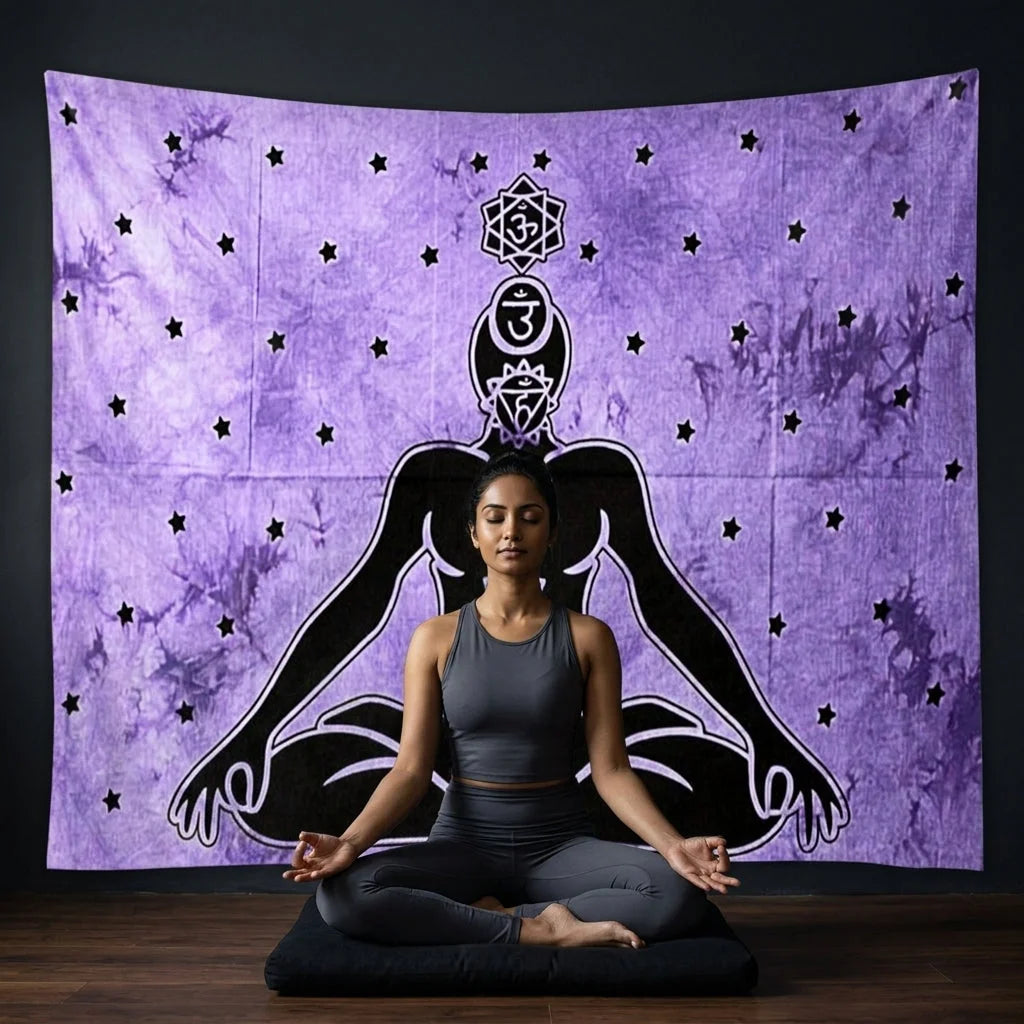 Large Tapestry With Chakra Symbols In Boho Style
