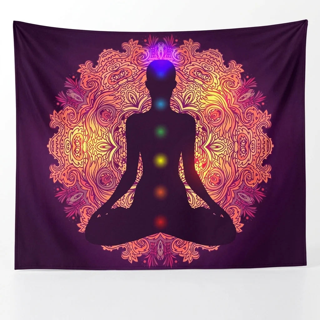 Large Tapestry With Chakra Symbols In Boho Style