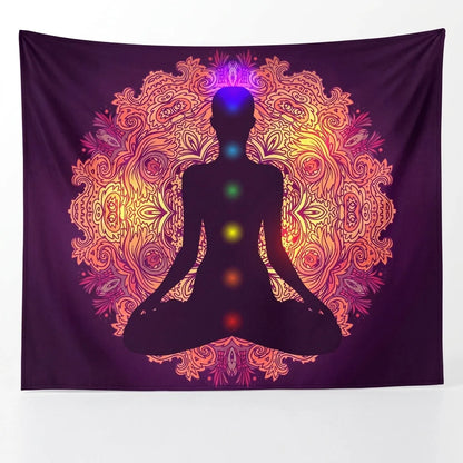 Large Tapestry With Chakra Symbols In Boho Style