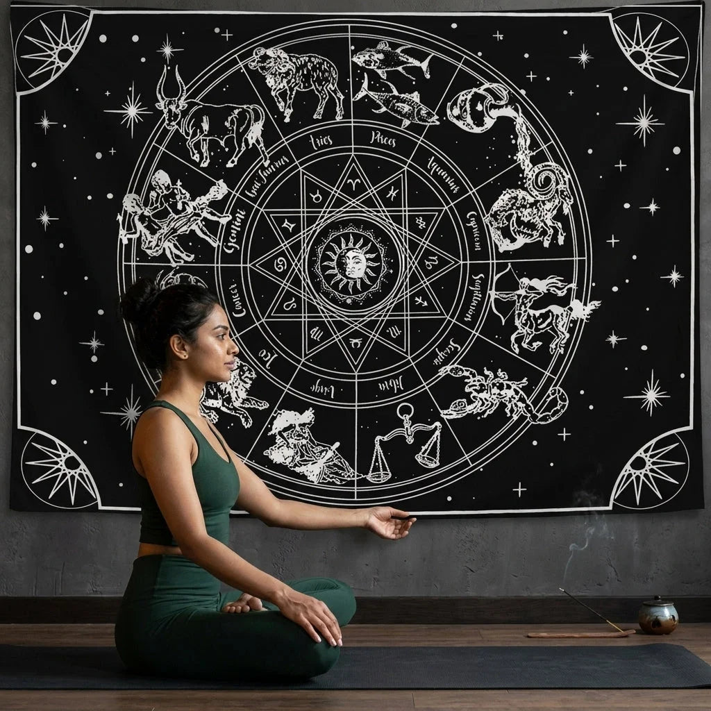 Large Wall Tapestry With Sun And Moon Mandalas