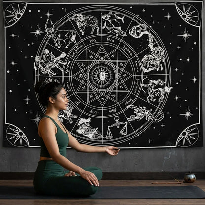 Large Wall Tapestry With Sun And Moon Mandalas