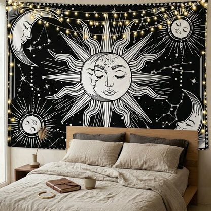Large Wall Tapestry With Sun And Moon Mandalas