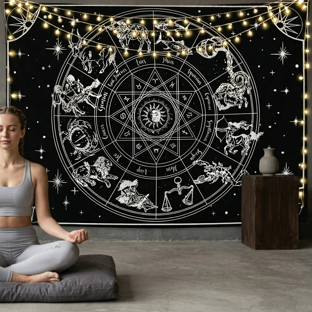 Large Wall Tapestry With Sun And Moon Mandalas