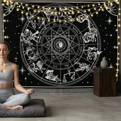 Large Wall Tapestry With Sun And Moon Mandalas