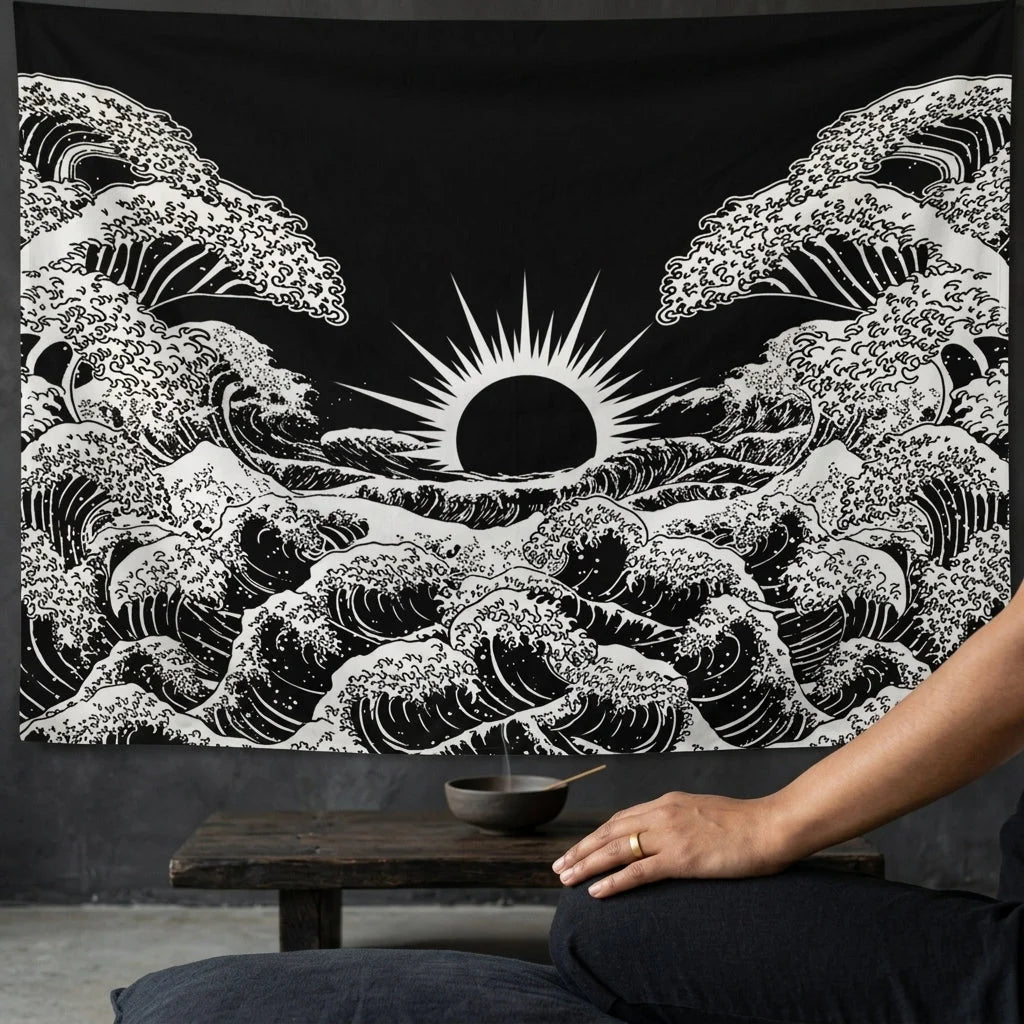 Large Wall Tapestry With Sun And Moon Mandalas