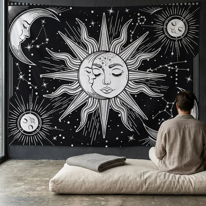 Large Wall Tapestry With Sun And Moon Mandalas