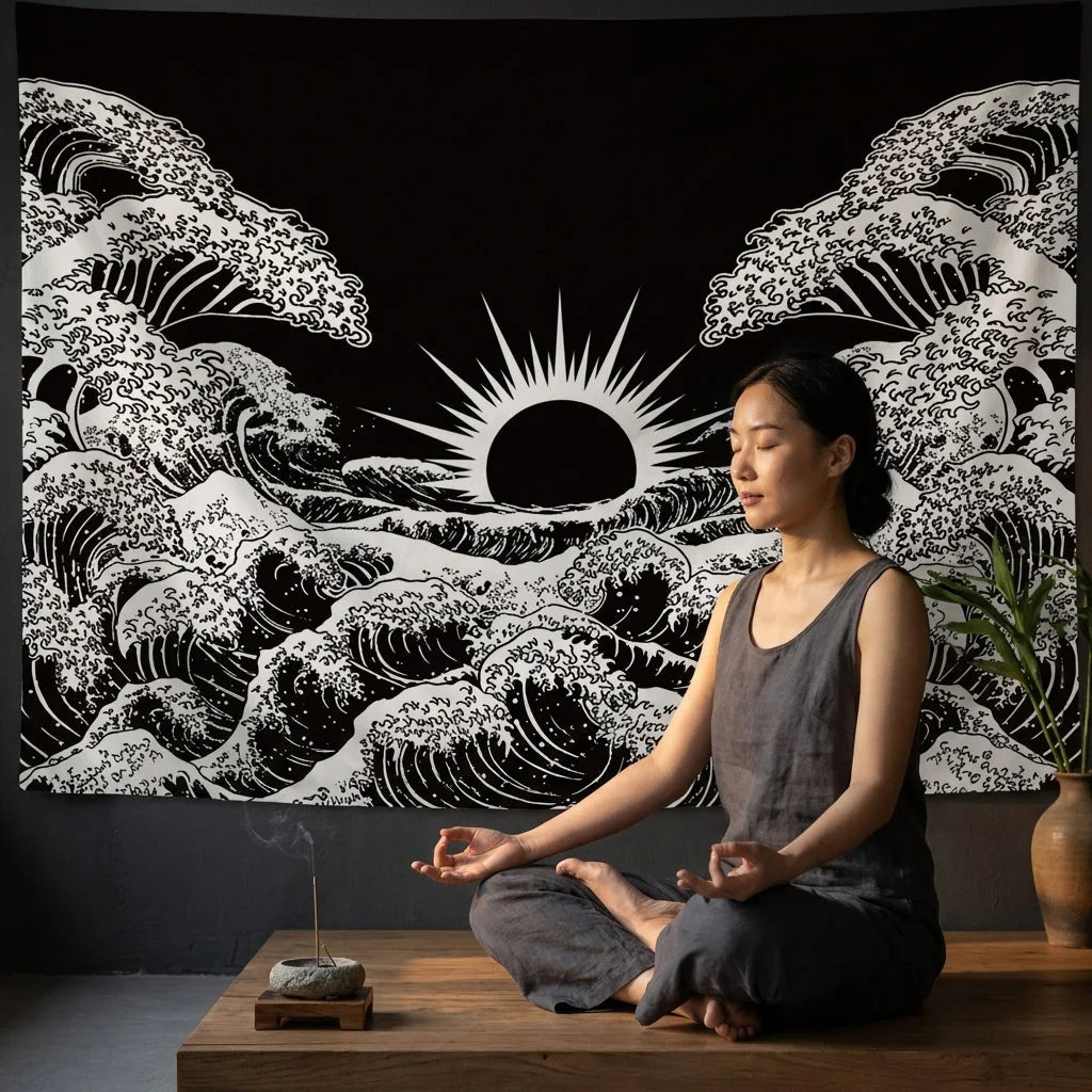 Large Wall Tapestry With Sun And Moon Mandalas