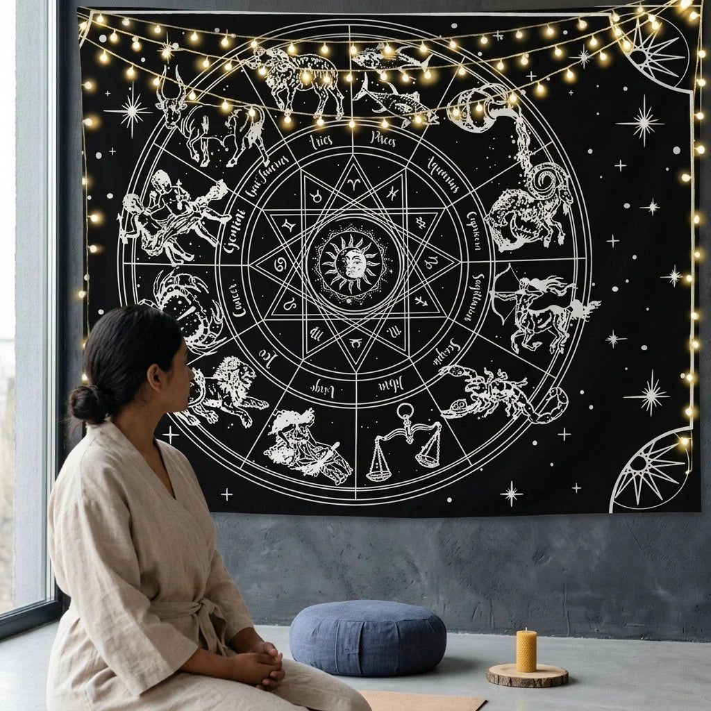 Large Wall Tapestry With Sun And Moon Mandalas
