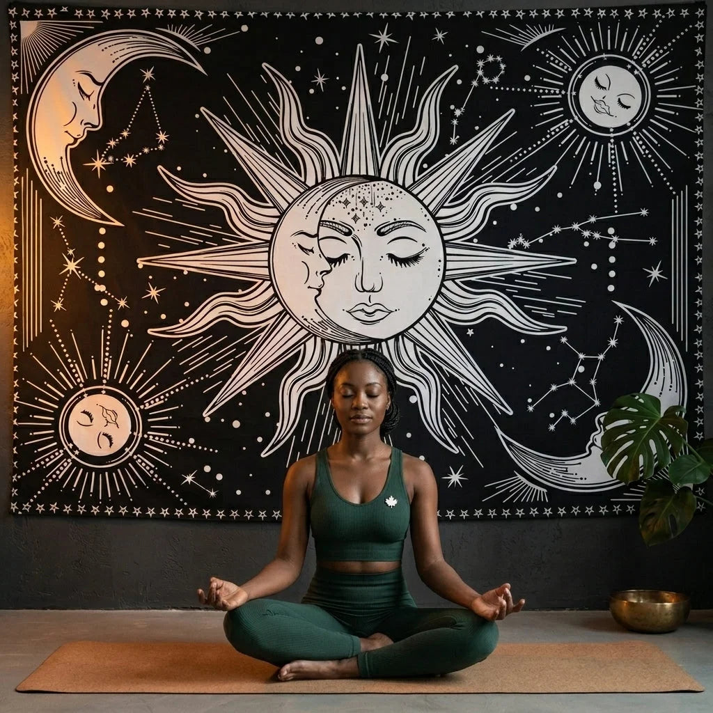 Large Wall Tapestry With Sun And Moon Mandalas