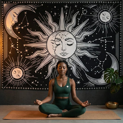 Large Wall Tapestry With Sun And Moon Mandalas