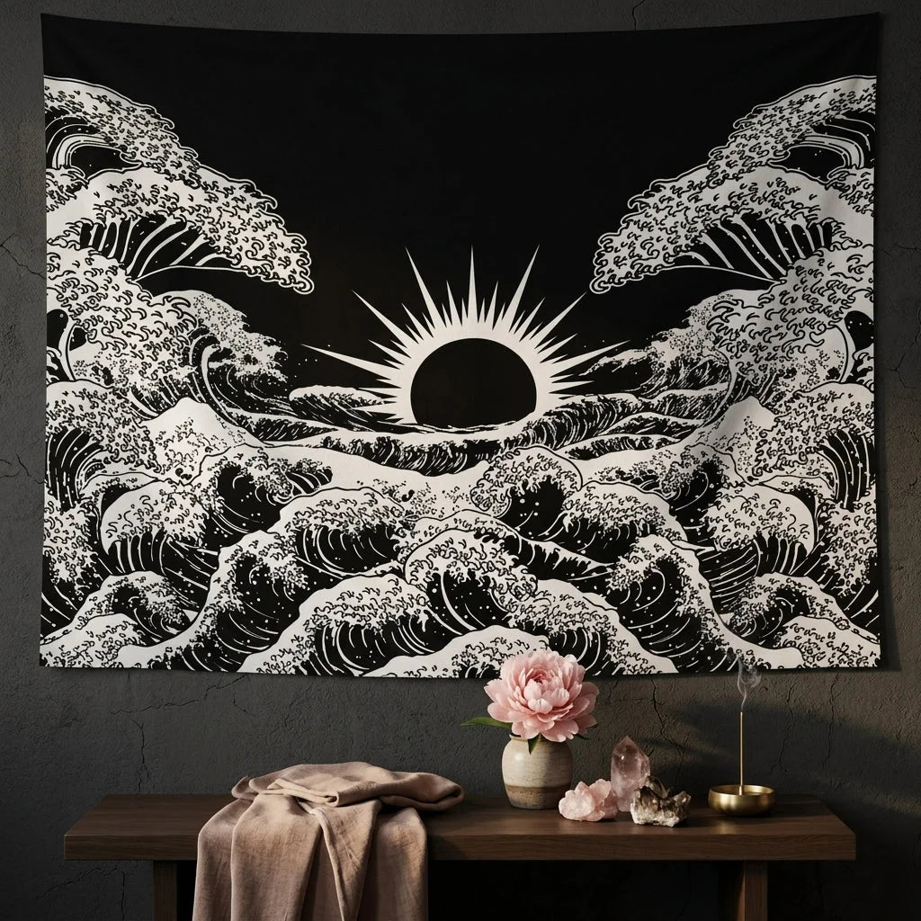 Large Wall Tapestry With Sun And Moon Mandalas