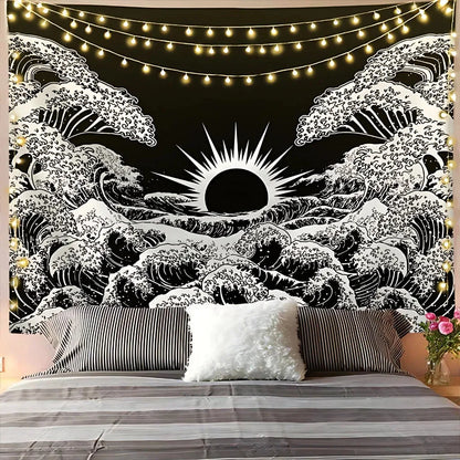 Large Wall Tapestry With Sun And Moon Mandalas - A / 95x73 cm