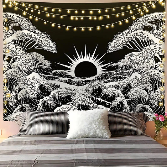 Large Wall Tapestry With Sun And Moon Mandalas - A / 95x73 cm