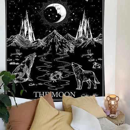 Large Wall Tapestry With Sun And Moon Mandalas - E / 95x73 cm