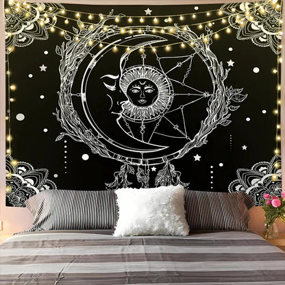 Large Wall Tapestry With Sun And Moon Mandalas - G / 95x73 cm