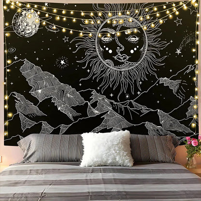 Large Wall Tapestry With Sun And Moon Mandalas - H / 95x73 cm