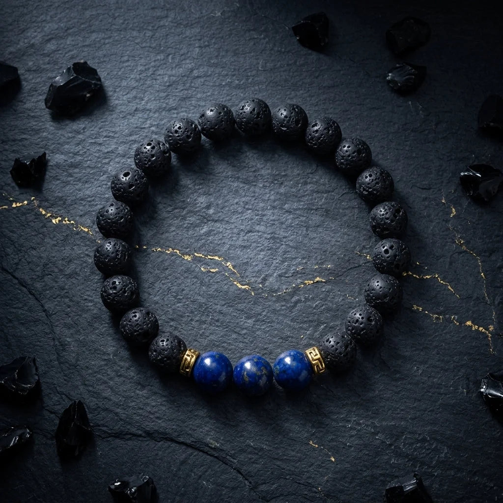 Lava Beads Bracelet With Natural Stone Accents