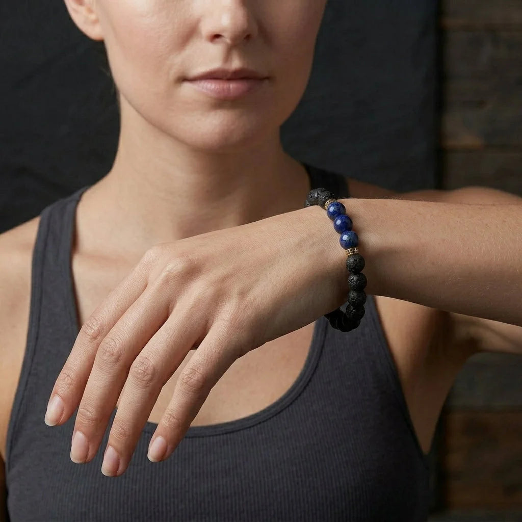 Lava Beads Bracelet With Natural Stone Accents