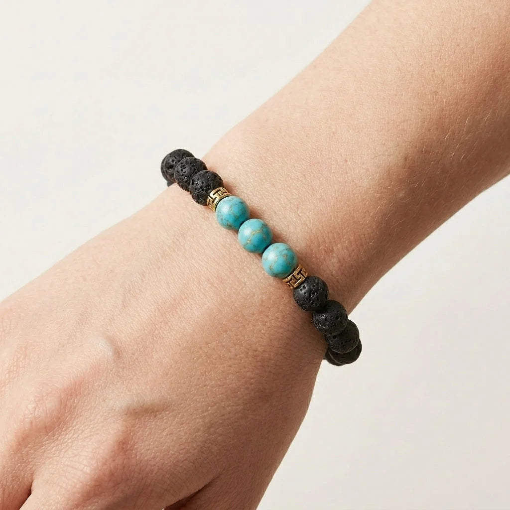 Lava Beads Bracelet With Natural Stone Accents
