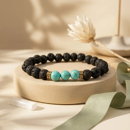 Lava Beads Bracelet With Natural Stone Accents