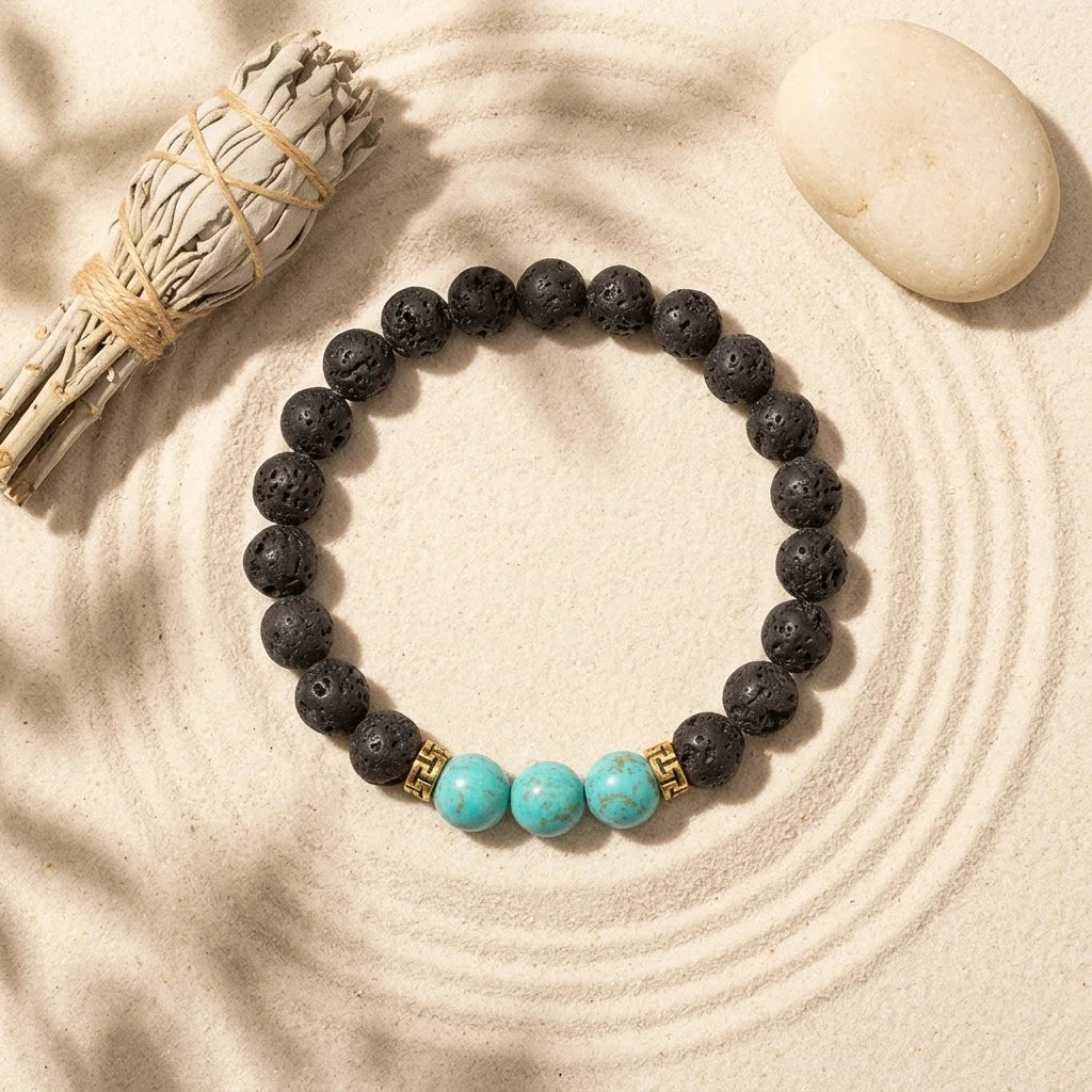 Lava Beads Bracelet With Natural Stone Accents