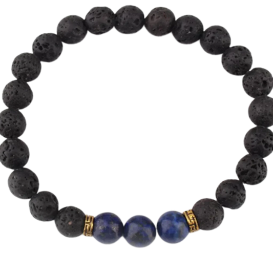 Lava Beads Bracelet With Natural Stone Accents