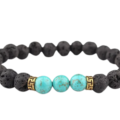 Lava Beads Bracelet With Natural Stone Accents - Style