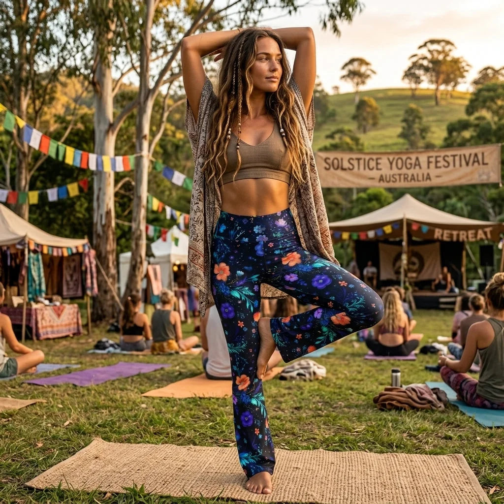 Legging Flare With Galactic Floral Celestial Print